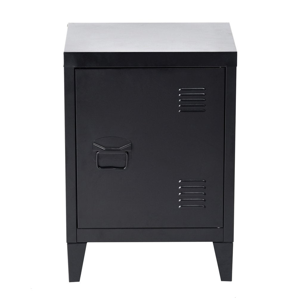 FurnitureR Industrial Metal Storage Cabinet Nightstand End Table Bedside Coffee Table,1 Door with Removable Shelf,Size:15.9'' x 12'' x 22.6'' (Black) FurnitureR