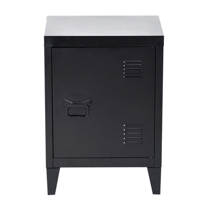 FurnitureR Industrial Metal Storage Cabinet Nightstand End Table Bedside Coffee Table,1 Door with Removable Shelf,Size:15.9'' x 12'' x 22.6'' (Black) - WoodArtSupply