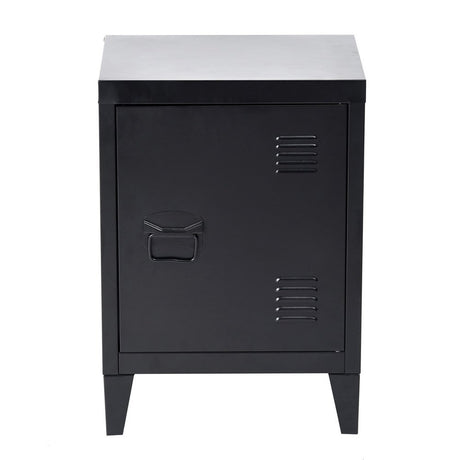 FurnitureR Industrial Metal Storage Cabinet Nightstand End Table Bedside Coffee Table,1 Door with Removable Shelf,Size:15.9'' x 12'' x 22.6'' (Black) FurnitureR