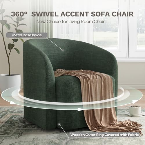 COLAMY Swivel Accent Chair,Swivel Barrel Chair,Upholstered Comfy 360 Degree Swivel Chair for Living Room/Bedroom/Waiting Room/Office(Green) COLAMY