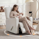 360° Swivel Rocker Recliner Chair with Adjustable Footrest, Rocking Chair Nursery with Phone Stand & Cup Holder,Manual Nursing Chair Glider Recliner Armchair for Adults, Living Room (Beige)