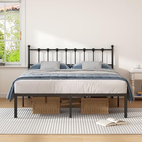 Kujielan Queen Size Bed Frame with Modern Headboard, Metal Platform Bed Base with Strong Support, No Box Spring Needed, Easy Assembly, Noise Free，Black Kujielan
