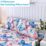 SDIII Colorful Butterfly Full Fitted Sheet with 2 Pillowcases, Not Including Flat Sheet, Soft Microfiber Deep Pocket Butterfly Bed Sheets Full Girls SDIII
