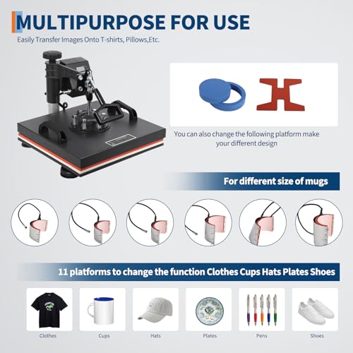 12 in 1 Heat Press Machine 15x15 Pro 30 oz Tumbler Attachment, 360° Swing Away | Industrial Quality Sublimation Press for T-Shirts, Tumblers, Mugs, Hats & Plates GarveeHome