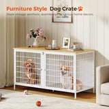 MAHANCRIS Dog Crate Furniture for 2 Dogs, 43.3" Dog Kennel with Removable Divider, Heavy Sturdy Dog Furniture Style Double Cage for Small Medium Dogs, Indoor Pet House End Table, Natural and White MAHANCRIS