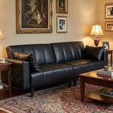 GULFXDS 83" Leather Couch for Living Room, Mid Century Modern 3 Seater Faux Leather Sofa, Comfy Convertible Futon Sofa with Adjustable Backrest for Office, Apartment (Black) GULFXDS