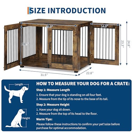 31.5" Dog Crate Furniture - Chew-Resistant Wooden Kennel with Locking Double Doors, Indoor Pet Cage End Table for Medium Breeds GAOMON