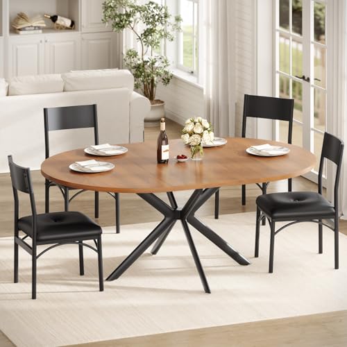 Itaar Round Extendable Dining Table Set for 4-6, Wood Kitchen Table with Upholstered Chairs, Dining Room Table for 6 with MDF Board & Metal Frame for Small Space, Easy Clean, Brown Itaar