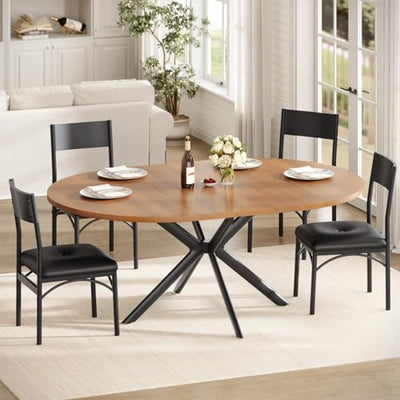 Itaar Round Extendable Dining Table Set for 4-6, Wood Kitchen Table with Upholstered Chairs, Dining Room Table for 6 with MDF Board & Metal Frame for Small Space, Easy Clean, Brown