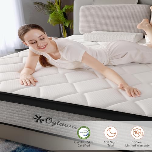 OGlAWA Twin Mattress in a Box,10 Inch Twin Mattresses,Gel Memory Foam Medium Firm Grey Hyrid Mattress,Quality Comfort and Adaptive Support Breathable Cooling Twin Mattress,CertiPUR-US.