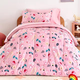 SLEEP ZONE Kids Twin Bedding Comforter Set - Super Cute & Soft Kids Bedding 5 Pieces Set with Comforter, Sheet, Pillowcase & Sham (Pink Flower) SLEEP ZONE