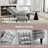 Upholstered Wingback Recliner Chair, Plaid Recliner Chair Armchair Adjustable Footrest Push Back Reclining Sofa, Mid-Century Modern Lounge Armchair for Living Room, Bedroom, Reading -- Natural PATIOPTION