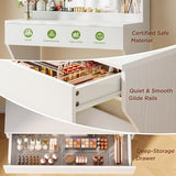 Vinabilia Small Vanity Desk with Mirror and Lights, Makeup Vanity with Storage Drawer, 2 Shelves and 3 Compartments - White Vinabilia