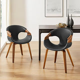 Art Leon Desk Chair No Wheels - Mid Century Modern Chair, Faux Leather Upholstered Office Chair with Wood Legs for Living Room Bedroom, Walnut Bentwood, Black Art Leon