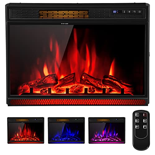 COSTWAY Electric Fireplace Insert 28-Inch Wide, 900/1350W Recessed and Freestanding Heater with Remote Control, 3 Flame Colors, 4 Brightness, Adjustable Temperature, Electric Fireplace for Indoor Use COSTWAY