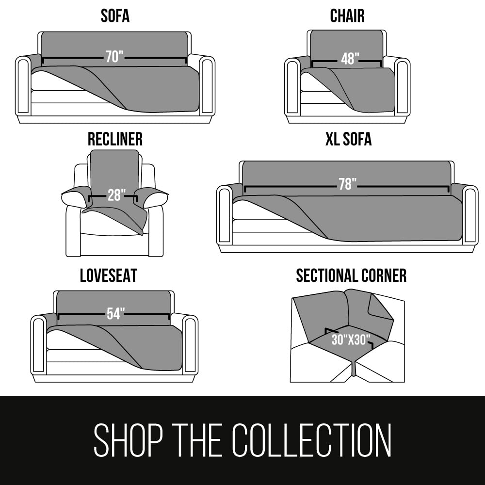 Sofa Shield Loveseat Slip Cover with Patented Strap, Large Cushion Protector, Reversible Stain and Dog Tear Resistant Slipcover, Quilted Microfiber 54” Seat, Washable Covers for Dogs Pets Kids, White Sofa Shield