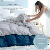 ROYALE LINENS Reversible Comforter - Twin Size Duvet Insert - All Season Soft Quilted Comforters with 8 Corner Tabs - Down Alternative Bedding Comforter - Duvet Insert (Navy/Silver, Twin 64"x84") ROYALE LINENS