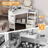 Espelism Corner Vanity Desk with Charging Station, 49.6" Makeup Table with Fabric Drawers & Side Pocket, Space-Saving Dressing Table for Small Space Bedroom Dorm(White) Espelism