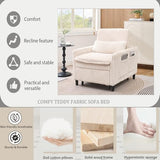 Majnesvon Modern Corduroy Fabric Sofa Bed Futon,3 in 1 Convertible Pullout Sleeper Couches with 3 Reclining Backrests,Small Sofa Chair Bed for Living Room Bedroom (White) Majnesvon
