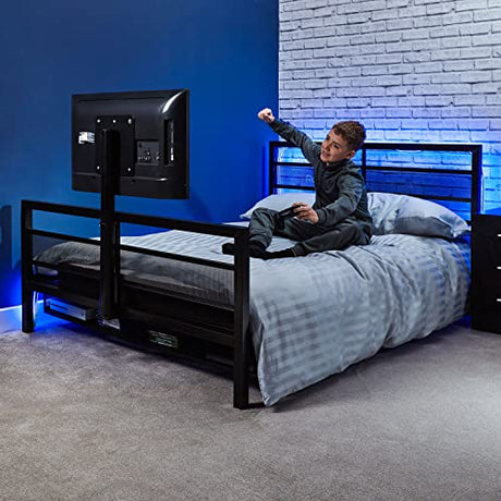 X Rocker Basecamp Full Size Gaming Bed, Rotating TV Mount with Vented Console Storage, Metal Mesh Frame with Slats, Amazon Exclusive, Black X Rocker