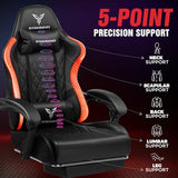 EXRACING Gaming Chair with Footrest Ergonomic High-Back PU Leather Computer Chair with RGB LED Lights Linkage Armrests Lumbar Support and Headrest 150°Reclining Diamond Quilted Office Chair for Adults EXRACING