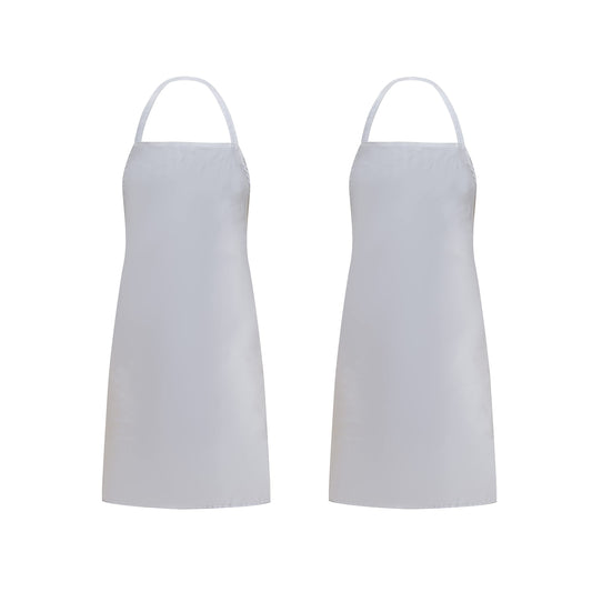 Weavric Unisex Bib Apron with No Pocket, White, 32x28 Inch with Long Ties for Women Men Chef, Kitchen, Crafting, Drawing, Pack of 2