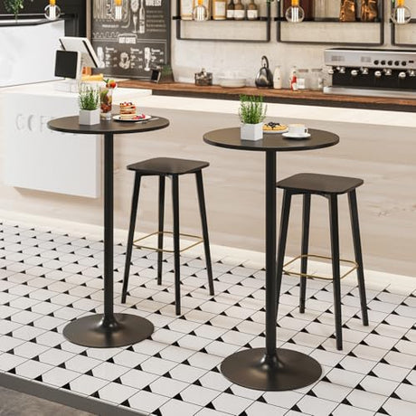Giantex Two-in-one Bar Table with Detachable Pole, Metal Base, 24" Round Top, 40"/22" Two Convertible Height, Cocktail Table, Coffee Table, Pub Table for Dining Room, Restaurant, Kitchen (6, Black) Giantex