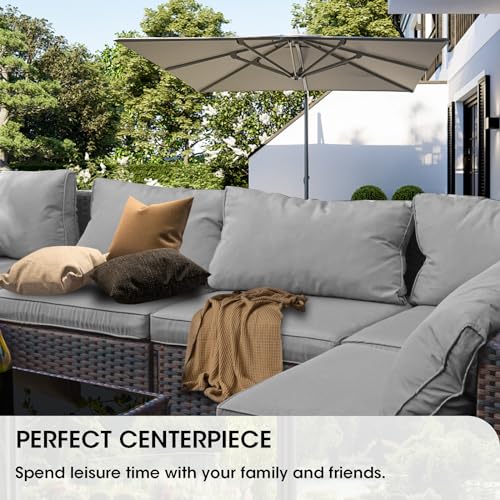 9 Pieces Patio Furniture Set with Fire Pit Table, Outdoor Rattan Sectional Sofa- All Weather High Backrest Wicker Couch Conversation Set with Waterproof Cushion for Backyard balcony Porch (Grey) Grezone