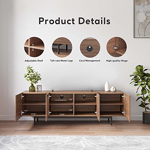 POVISON TV Stand, Solid Wood TV Cabinet for 80 85+ Inch TV, Assembly-Free 95'' Long TV Console for Living Room Bedroom, Modern Farmhouse Slatted POVISON