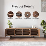 POVISON TV Stand, Solid Wood TV Cabinet for 80 85+ Inch TV, Assembly-Free 95'' Long TV Console for Living Room Bedroom, Modern Farmhouse Slatted POVISON