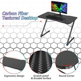 Tangkula Gaming Computer Desk, Z-Shaped Home Office Computer Table with LED Lights & Large Carbon Fiber Surface, Ergonomic Gamer Workstation, Writing Desk for Home Office Tangkula