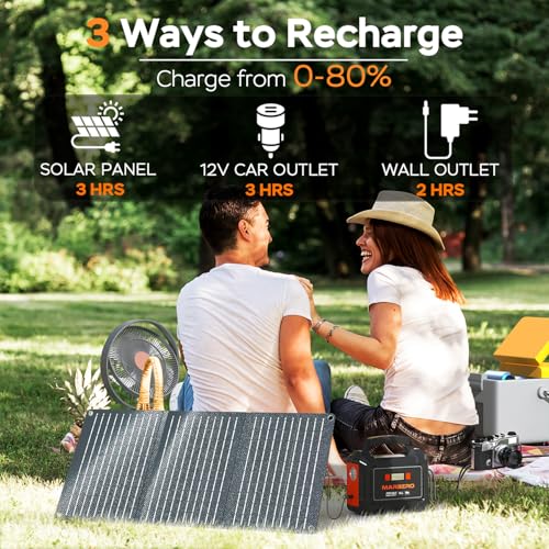 Portable Power Station 100W MARBERO Camping Solar Generator 167Wh Power Bank with AC Outlet 110V with Multi-Output LED Flashlights for CPAP Home Camping Hurricane Emergency - WoodArtSupply