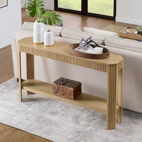Alaterre Furniture Fluted Solid Wood Console Table - 56 Inch Modern Entryway Table with Storage Shelf - Easy Assembly Living Room Furniture for Behind the Couch, Entryway, or Hallway (Light Oak) Alaterre Furniture