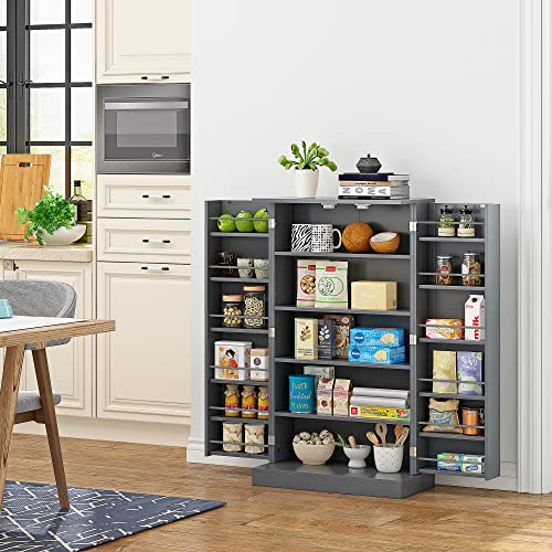 Function Home 41" Kitchen Pantry, Farmhouse Pantry Cabinet,Storage Cabinet with Doors and Adjustable Shelves in Grey