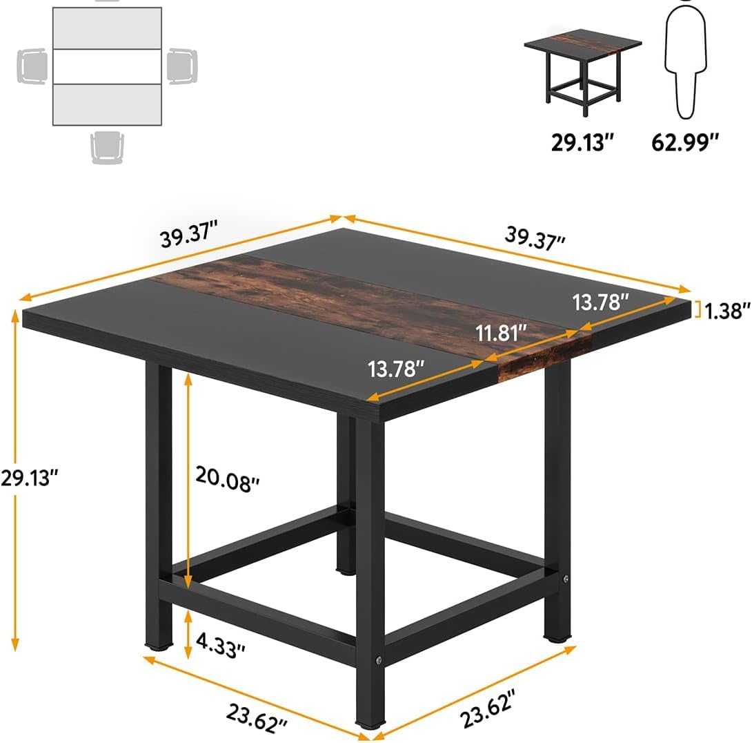 Tribesigns Small Conference Room Table for 4 People, Rustic Square 39.4L X 39.4W X 29.52H Inches Wood Computer Desk for Home Office, Conference Room,Small Space (Chair not Included) (Black&Br - WoodArtSupply