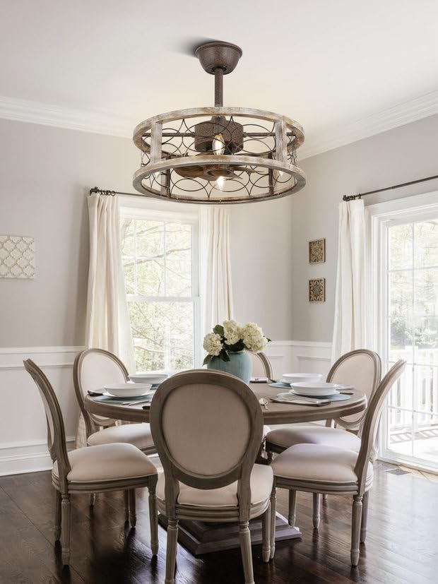 Curve Curio Caged Ceiling Fans with Lights, 18 Inch Farmhouse Ceiling Fans with Lights and Remote, Rustic Industrial Fandelier Ceiling Fan Enclosed for Bedroom Curve Curio