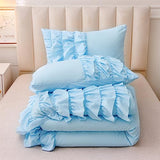 Holawakaka Light Blue Waterfall Ruffle Comforter Set, Full Size Shabby Chic Ruffled Bedding Set for Girls Women, Kids Teens Ruched Dorm Bed Set 3 Pieces Holawakaka
