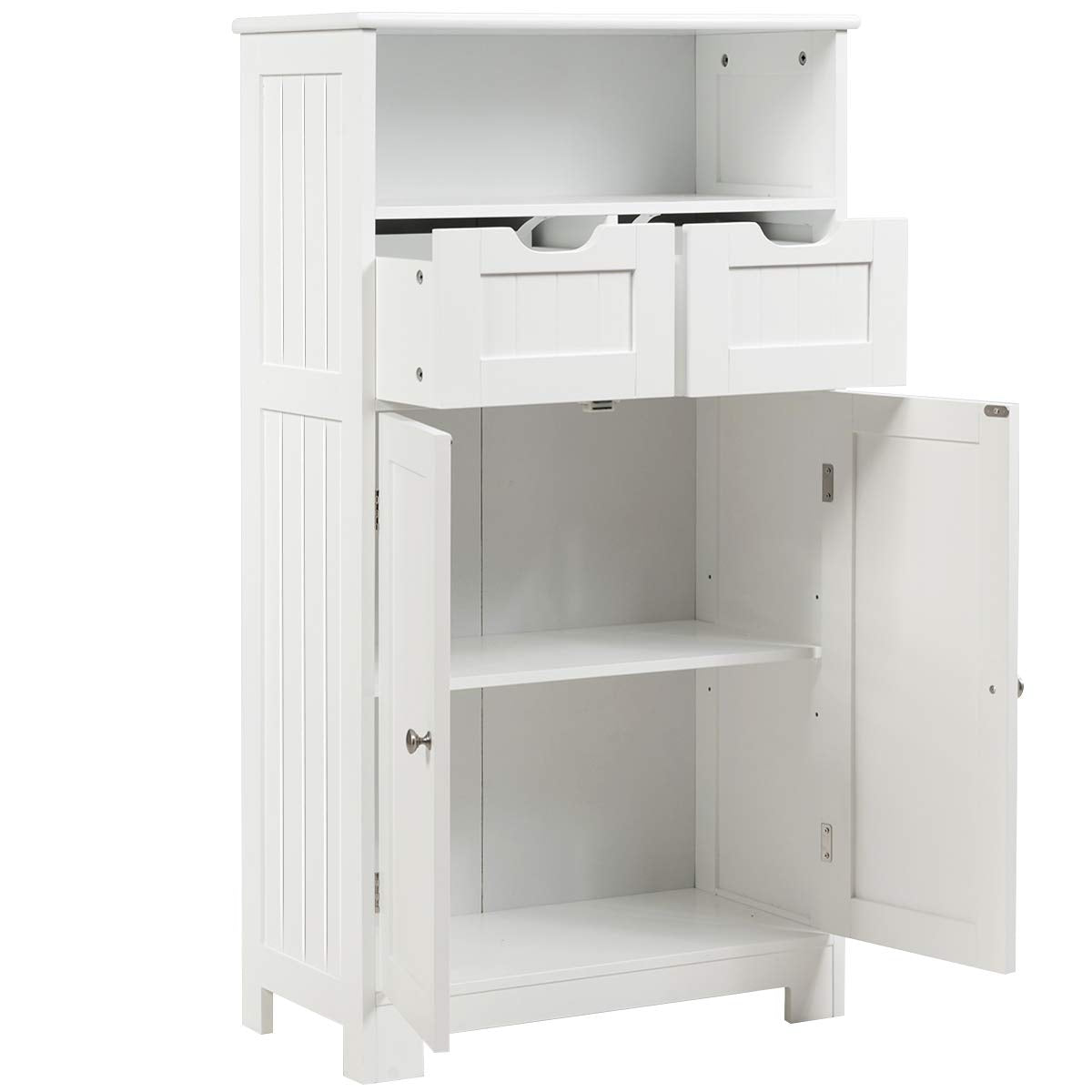 Tangkula Bathroom Floor Cabinet, Storage Cabinet w/Open Shelf, 2 Doors & 2 Adjustable Drawers, Standing Cupboard for Kitchen, Bathroom Cabinet for Living Room Home Office (White) - WoodArtSupply