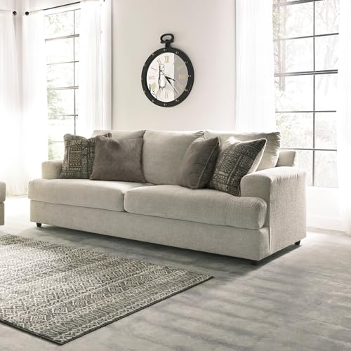 Signature Design by Ashley Soletren Contemporary Chenille Queen Sofa Sleeper with 4 Accent Pillows, Off-White Signature Design by Ashley