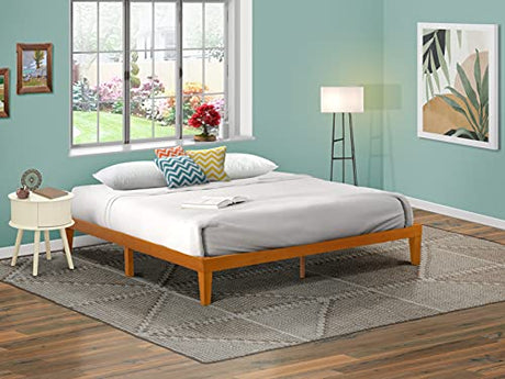 King Size Oak Platform Bed Frame with Sturdy Wooden Legs by East West Furniture East West Furniture