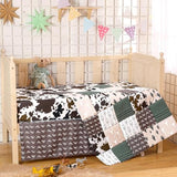 Hahafelt 3 Piece Patchwork Western Crib Bedding Set for Boys Girls Cow Cactus Print Baby Bedding Barnyard Western Nursery Decor Soft Baby Bed Set Includes Quilt Fitted Crib Sheet Bed Skirt(Cowboys) Hahafelt