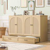 P PURLOVE Full Murphy Bed with Large Drawers, Wood Cabinet Bed with USB Port, No Box Spring Needed, Easy Assembly (Gold) P PURLOVE