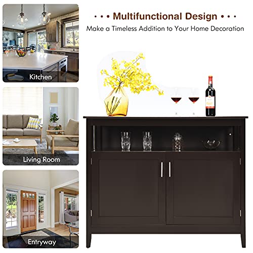 Costzon Buffet Cabinet, Wooden Sideboard with 2 Doors, Adjustable Shelf, Accent Coffee Bar Cabinet, Kitchen Storage Cabinet for Living Room, Dining Room, Hallway - WoodArtSupply