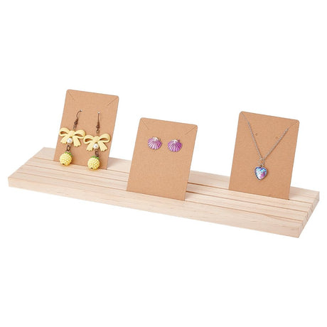 PH PandaHall 1 Pack Wooden Earring Holder, 3 Slot Earring Display Stand Wood Business Card Holder Ring Jewelry Organizer Tray for Tabletop Shows Earring Craft Showing Jewlry Display 11.8x3.05x0.41inch PH PandaHall