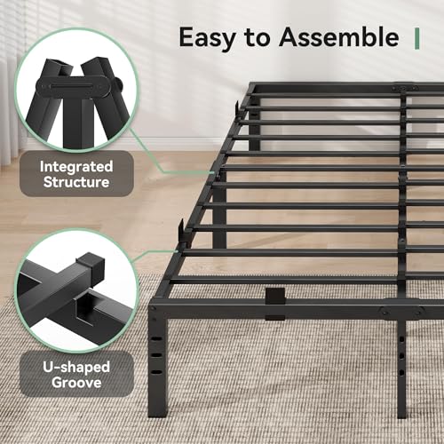 BedsPick 14 Inch Queen Bed Frame, Metal Platform Bed Frame Queen Size with 6 Anti-Slip Mattress Retainers, Heavy Duty Sturdy Mattress Foundation, Easy Assembly, Noise Free, No Box Spring Needed, Black BedsPick