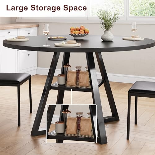 Jocoevol Round Dining Table for 4,Kitchen Dining Room Circle Dinner Pedestal Table,Space Saving Wood Kitchen & Dining Room Furniture (Black, 42In) Jocoevol