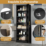 Lusiwry Tall Narrow Slim Metal Storage Cabinet with Lock and 5 Adjustable Shelves,Steel File Cabinets,Kitchen Pantry Cabinet Locker Organizer - 67" Storage Cabinets for Bathroom,Bedroom,Office,Black Lusiwry