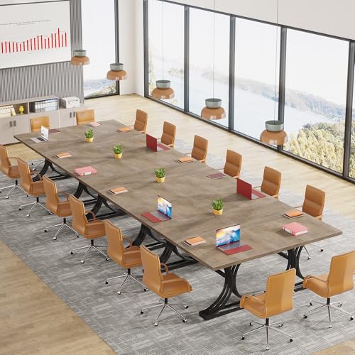 Tribesigns 10.5FT Conference Table, Modern Meeting Table for 8-10 People, Rectangle Seminar Boardroom Table for Office Conference Room (2, Gray+Black) - WoodArtSupply