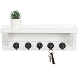 Lwenki Wall Key Holder with Shelf, Rustic Shelf with Hooks Made of Paulownia Wood Holds Keys, Dog Leash, Bags and More - 13.7" W x 4.7" H x 3.5" D Decorative Key Hanger and Entryway Shelf (White) Lwenki