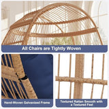 TrailBlaze Wicker Egg Chair, Oversized Patio Chair with Thick Cushion, Steel Frame and Metal Base, Waterproof, PE Rattan Lounge Chair for Indoor & Outdoor Patio, Living Room, and Backyard - Blue TrailBlaze